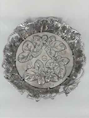 Signed Arthur Court 2003 Grapevine Aluminum Serving Tray Bowl Platter 13”